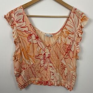 Patrons Of Peace Floral‎ Print Crop Top Ruffle Flutter Sleeve Boho Medium